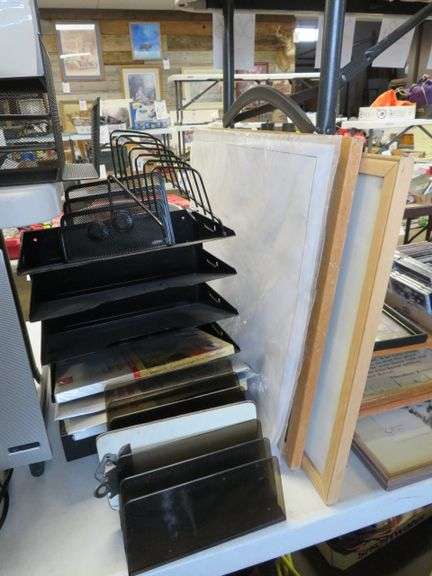 3 DESKTOP FILE RACKS, CABLES, ECT