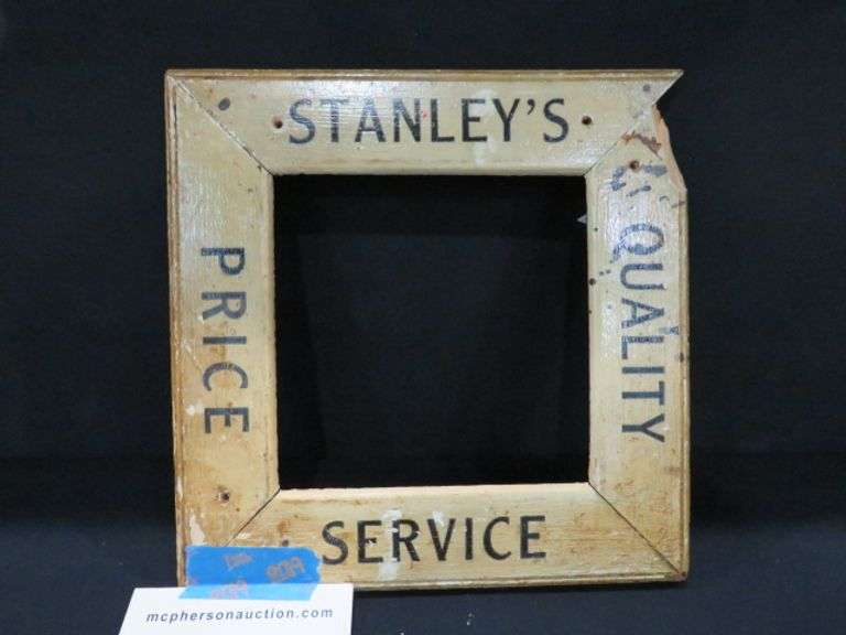 STANLEYS QUALITY, PRICE, SERVICE SIGN FRAME - 10"WX10"T WOODEN - SMALL DAMAGE ON CORNER