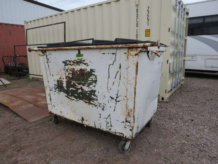 WHITE COLORED METAL  DUMPSTER ON WHEELS 5' wide x 40" deep x 48" tall