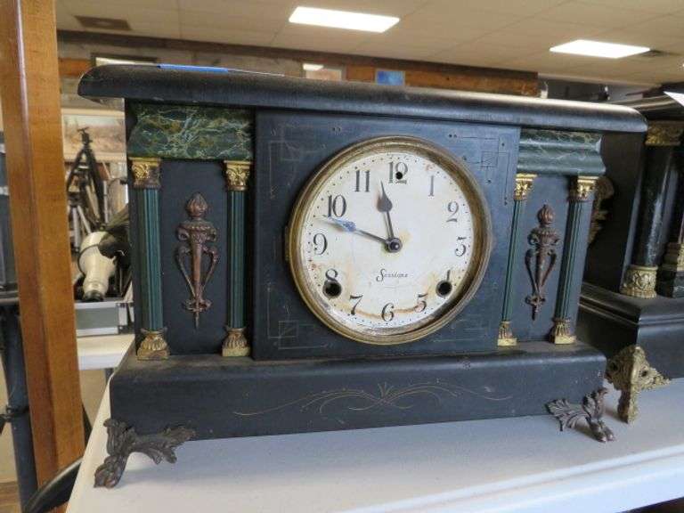 SESSIONS MANTLE CLOCK - HAS THE WORKINGS IN THE BACK OF IT - WILL NEED A COVER FOR THE BACK