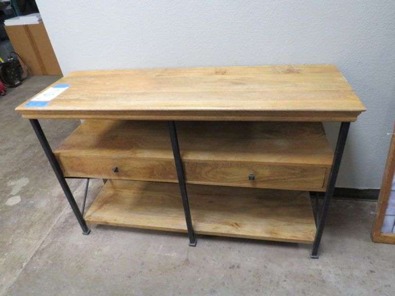WOODEN TABLE WITH DRAWERS 18"D X 55" WIDE X 35" TALL