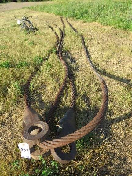 SUPER HEAVY DUTY TOW CABLE - STEEL CABLE ENDS - APROX. 130' LONG - 1 1/2" DIAMETER CABLE