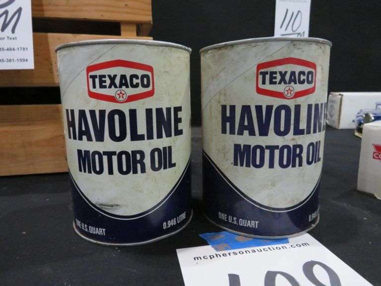 2 QTS TEXACO HAVOLILNE MOTOR OIL - CARDBOARD - BOTH FULL