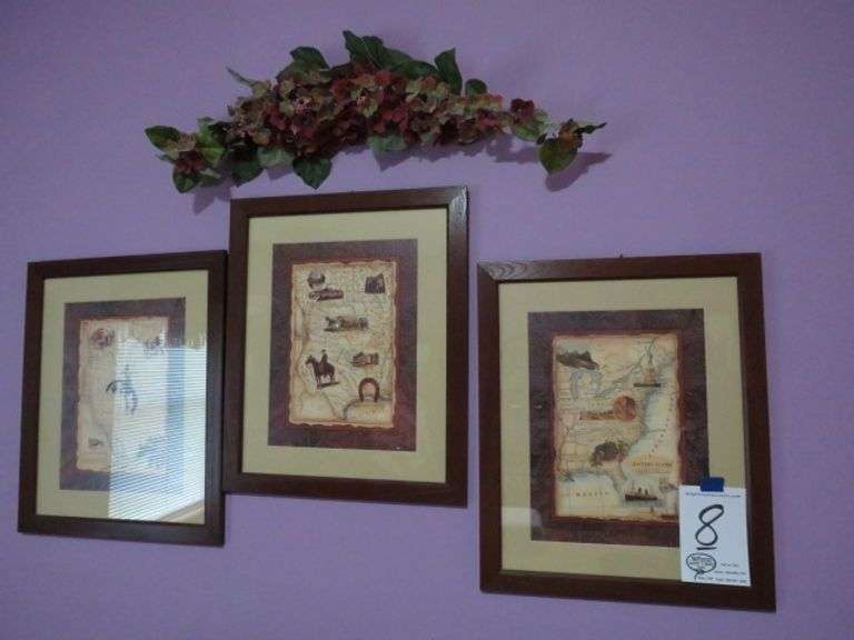 3 PCS. OF ARTWORK APPROX. 19"W X 23" TALL ALL TO GO ONE MONEY