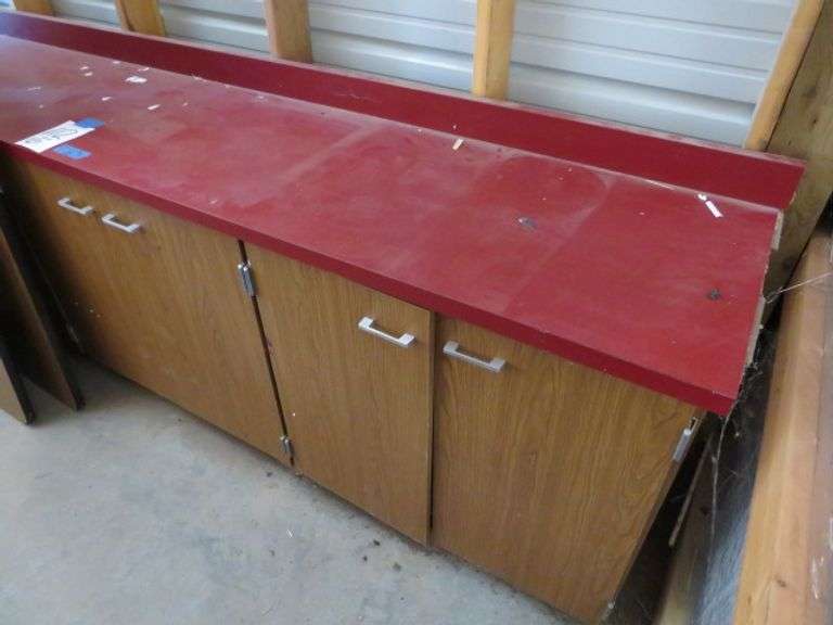 CABINET W/ COUNTER TOP - 8 CABINET DOORS, 12' X 36" TALL X 23" DEEP - THIS CABINET IS HEAVY, BRING EXTRA HELP TO LOAD