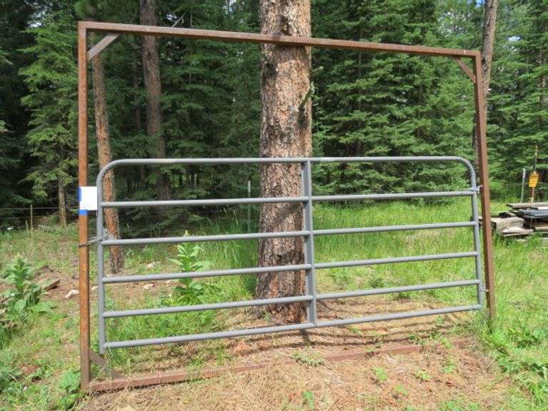 10' -6 BAR  LIVESTOCK GATE WITH 2 1/2" SQ. IRON TUBING 10' WIDE 8' TALL  FRAME ( ROCHFORD RD PROPERTY)