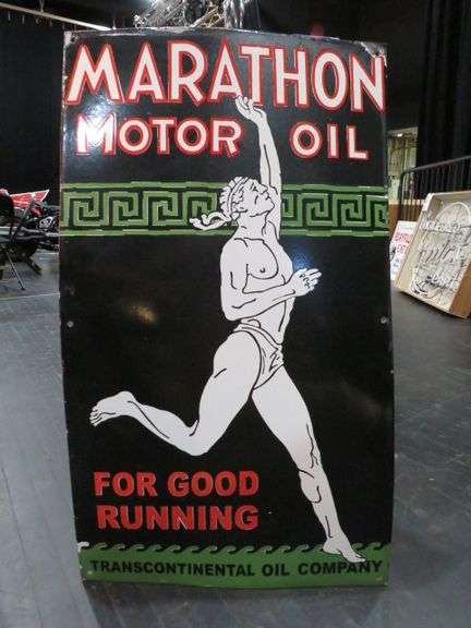 MARATHON MOTOR OIL PORCELAIN SIGN 23"X40" SINGLE SIDE