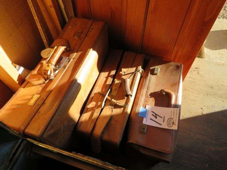 3 - ANTIQUE LEATHER SUITCASES