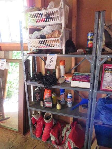 CONTETNS OF METAL SHELVING UNIT 30"X12"X61" INCLUDING THE SHELVING