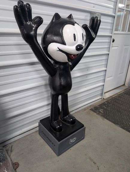 CAST ALUMINUM FELIX THE CAT - 42" TALL X 28" WIDE X 16" DEEP - VERY NICE  - HAS THE CHEVROLET LOGO - VERY GOOD CONDITION - MORE INFO ON THIS LOT IN THE MORNING