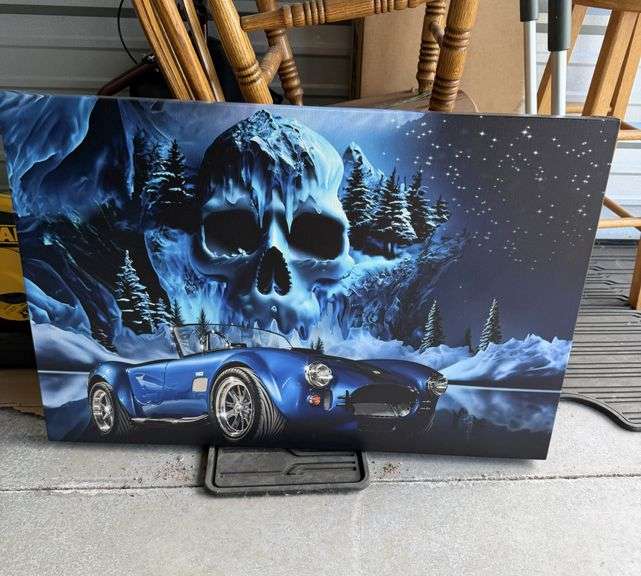 36" x 25" ONE OF ONE COBRA WINTER SCENE PRINT on CANVAS WITH SKULL MOUNTAIN BACK DROP - READY FOR YOU FRAME AND HANG - MORE DETAILS IN THE MORING