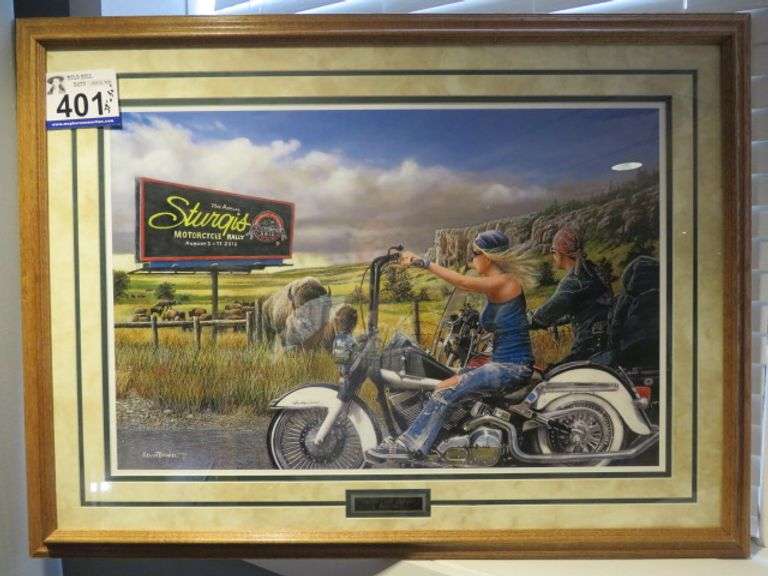"HERDING FOR STURGIS" by KEVIN DANIEL - FRAMED AND MATTED - #32 of 950 - SIGNED AND NUMBERED BY THE ARTIST - 39" wide X 30" tall - W/ CERTIFICATE OF AUTHENTICITY - VERY NICE