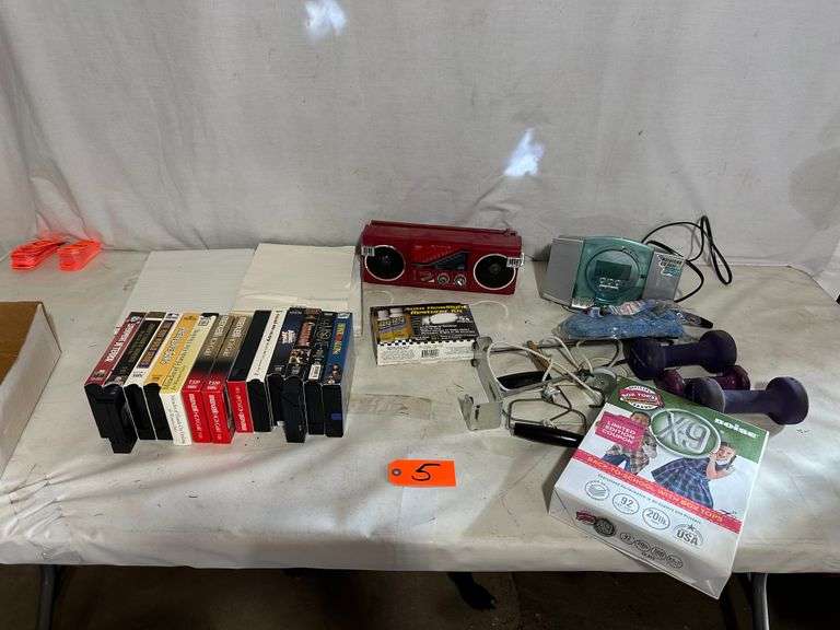 VHS Tapes, Radios, Printer Paper, Dumbbells