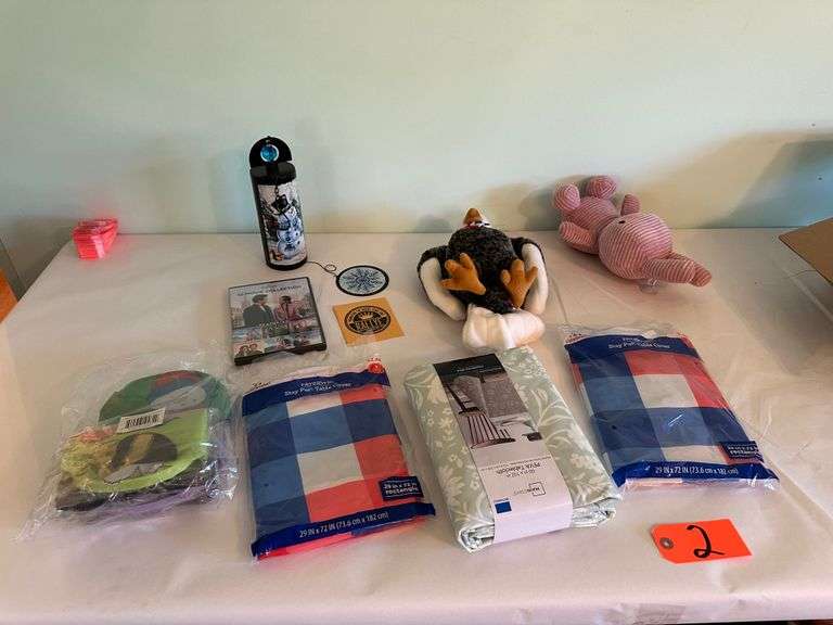 Tablecloths, DVD, Wind Chime, Stuffed Animals
