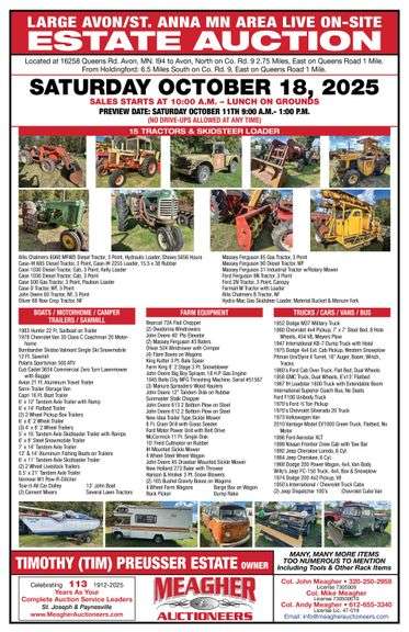 Tim Preusser Estate Live Onsite Auction