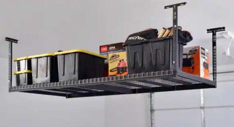 Husky Adjustable Height Overhead Ceiling Mount Garage Rack in Black (42 ...