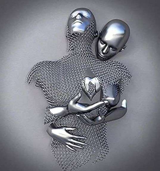 Metal Statue Art Painting, Love Heart 3D Canvas Wall Art, Love Heart