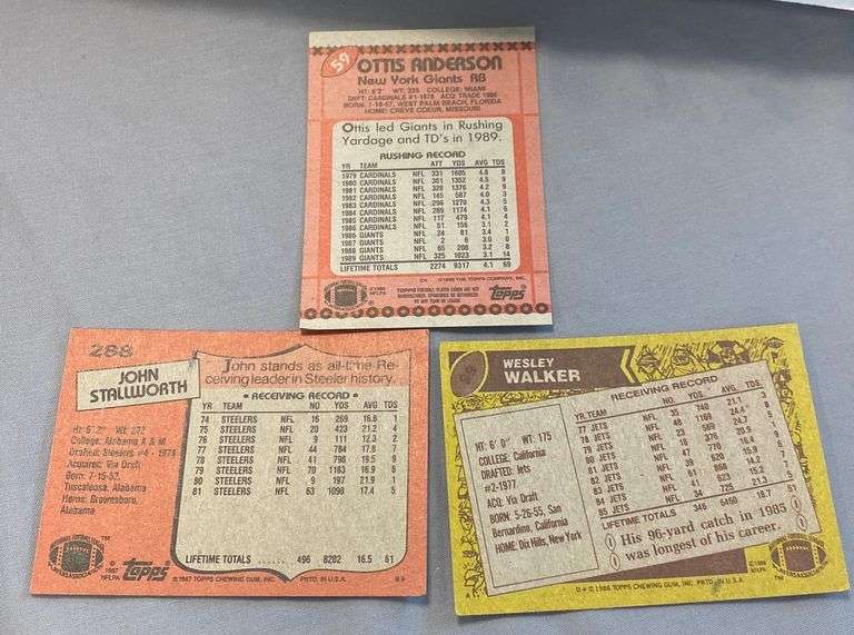 Football card assortment inc. Anderson, Stallworth, Walker Metzger