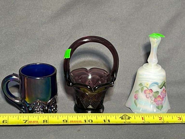 Unmarked Fenton Blue Iridescent Childs Mug 2.5” • Unmarked Fenton White