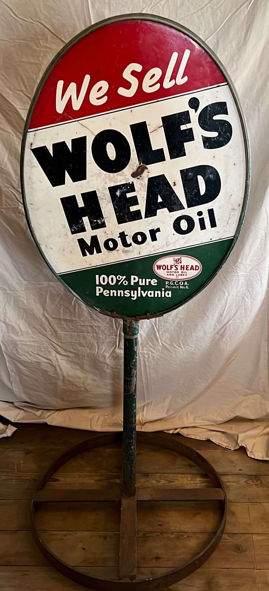 1950 Wolf's Head Double Sided Metal Lollipop Sign with