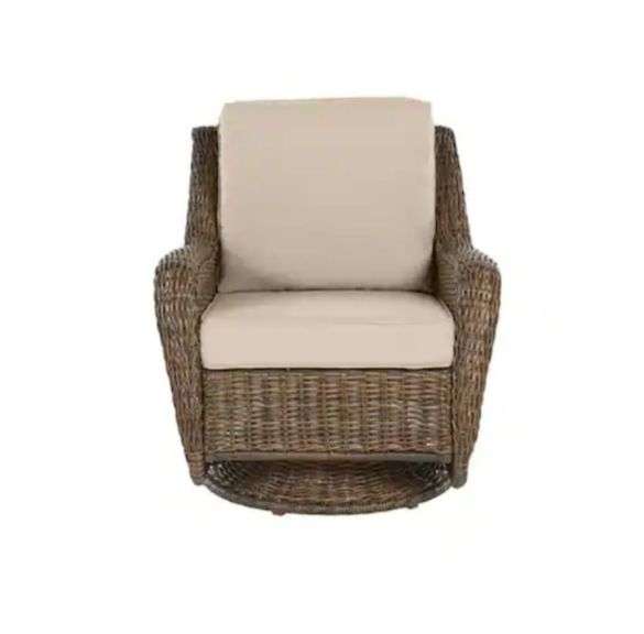 Hampton Bay Cambridge Brown Wicker Outdoor Patio Swivel Rocking Chair