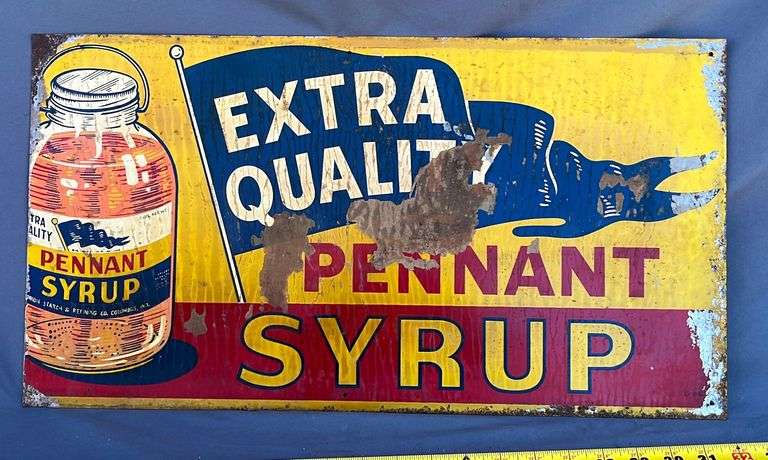 Pennant syrup tin sign 22x11