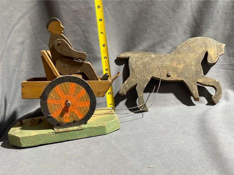 Wood Wagon (on base with springs) with Riders and Horse (missing part ...