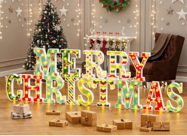 MERRY CHRISTMAS Letters LED Light Up Sign Decorations Metzger 