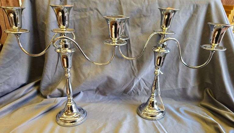 2 Farber Bros Triple Candlestick Holders 12.5”