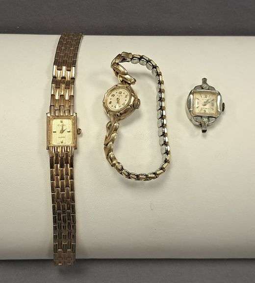 3- Elgin watch assortment including gold tone, 17 Jewels, silver tone(1 missing band)