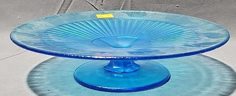 Blue Glass Footed Saucer 8.5" x 2.5" H