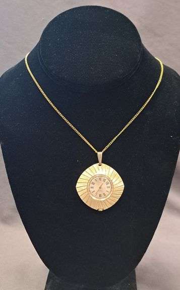 Timex Swiss made watch pendant on gold tone chain