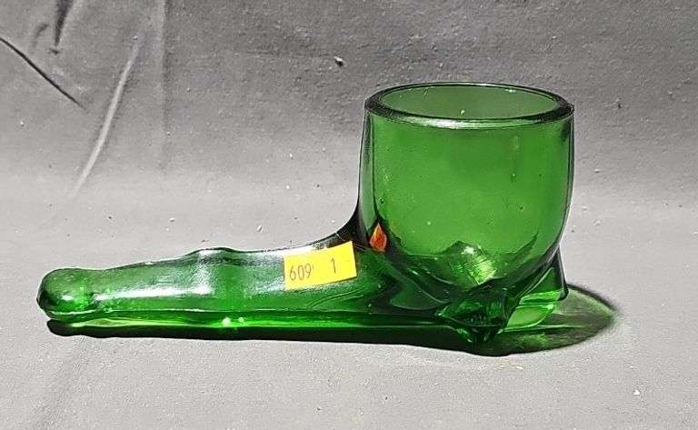 Green Art Glass Pipe Figurine 6.5"