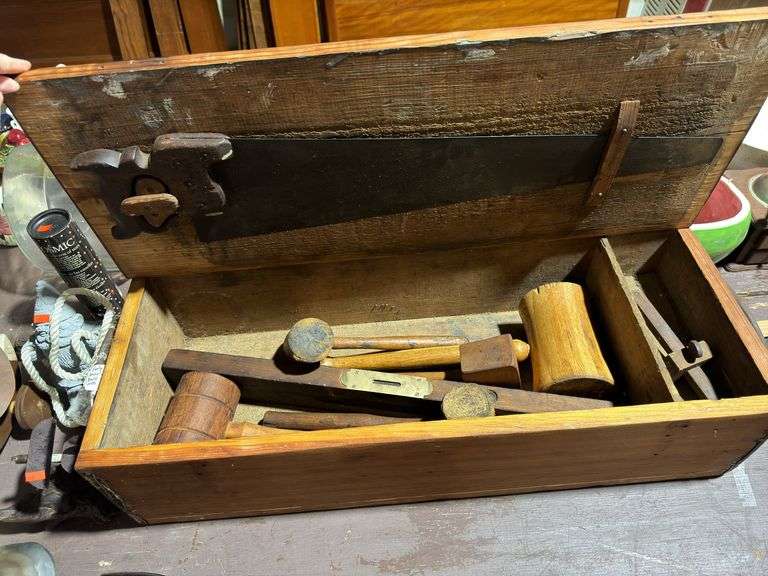 Early 1900s Amish Barn Building Toolbox with Tools (33"x8.5") Metzger