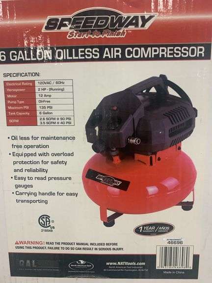 Speedway Start to Finish 6 gallon Oilless Air Compressor