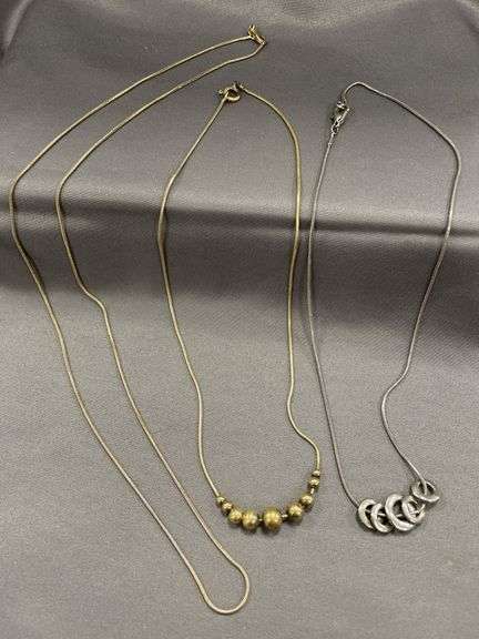 1 - Sterling Chain -1- Gold Toned Necklace With Floating Metal Balls - 1 - Silver Toned Necklace with Floating Irregular Shapes