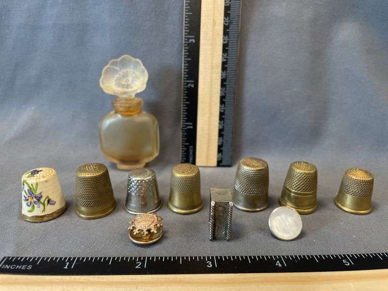 Thimbles, VMC Lapel Pin, Cufflink, Perfume Bottle and Rectangular Inscribed Holder