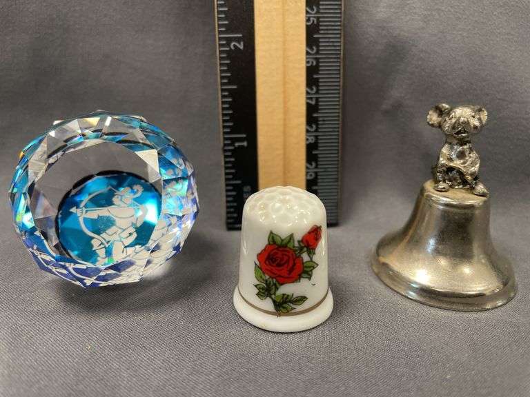 China Thimbles, Leaded (24%) Crystal Faceted Ball, Metal Bell with Mouse