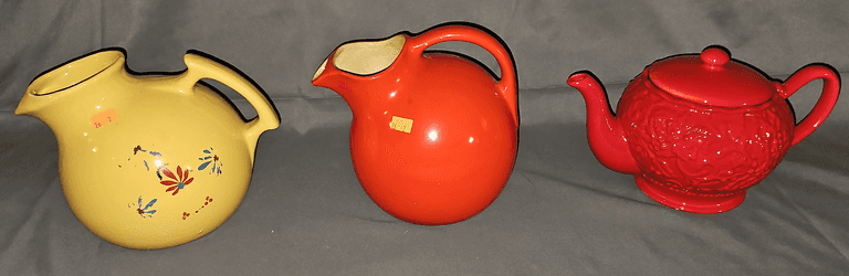 Tilt Ball Pitchers & Tea Pot, one Hand Painted Pitcher, and one Universal Cambridge