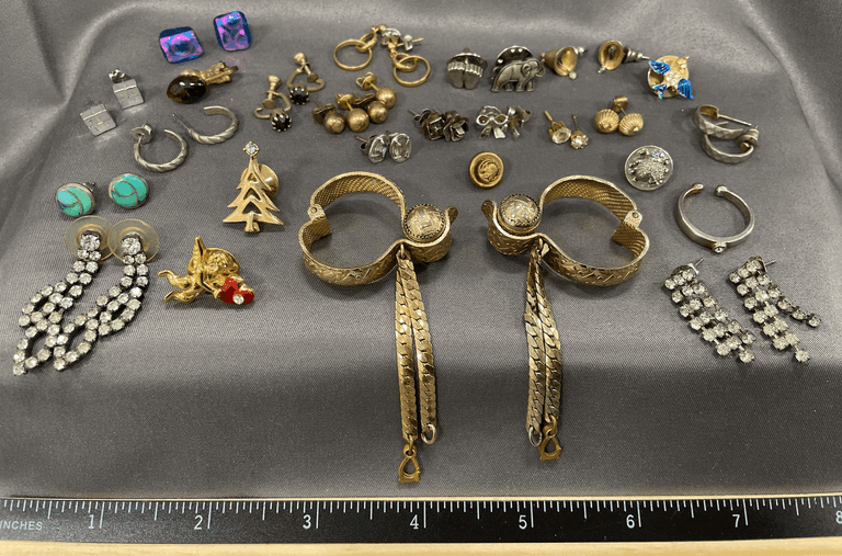 2 - Ladies’ Glove Clips - Pin & Pierced / Clip Earring Assortment Including 1 Single Without Mate - Ring Sz. 5 1/4