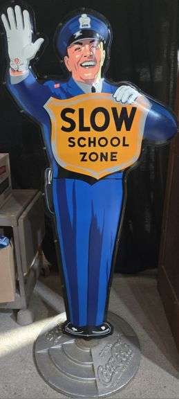 1950s School Crossing Guard with Drink Coca-Cola Embossed Metal Base 64" Ht
