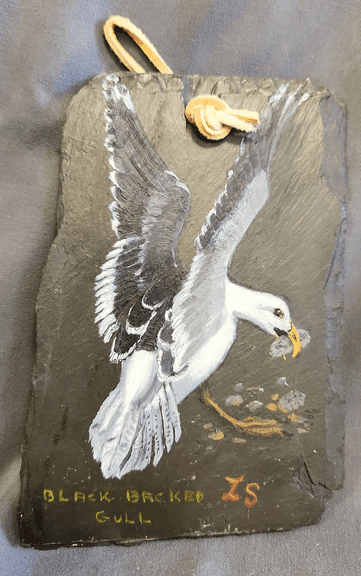 1960s Hand Painted Seagull on Slate 6" t