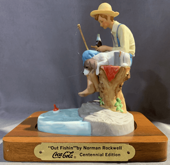 Coca-Cola Norman Rockwell "Out Fishin'" Commemorative Edition Figurine 6.5" (fishing rod broke)