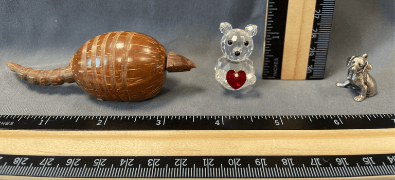 Faceted Lead Crystal Bear, Hand Carved Armadillo, CN Pewter Dig Charm