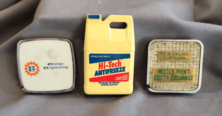 3- Vintage tape measures including advertising, Barlow