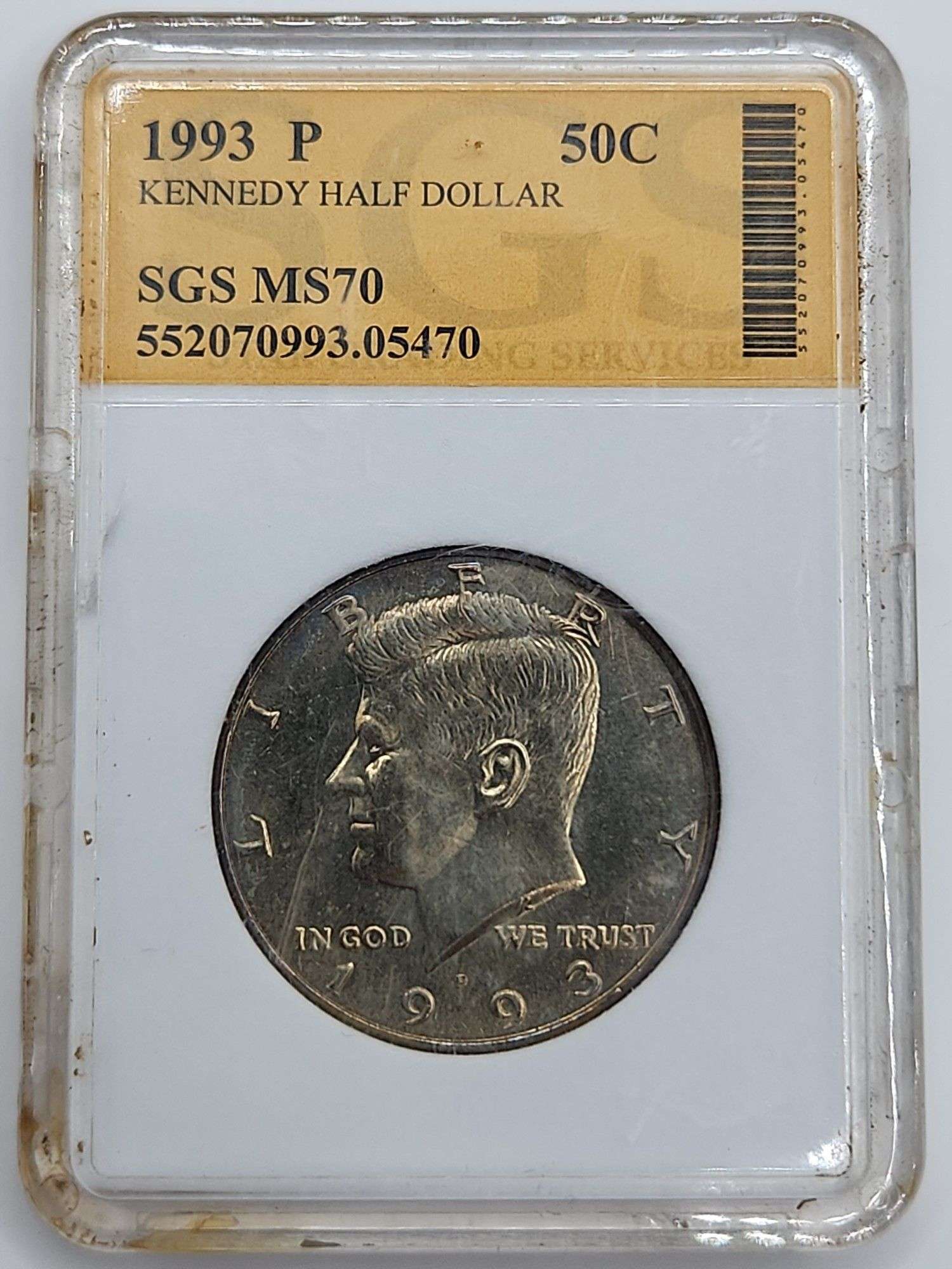 1993-P Kennedy Half Dollar SGS Certified MS70 - Metzger Property