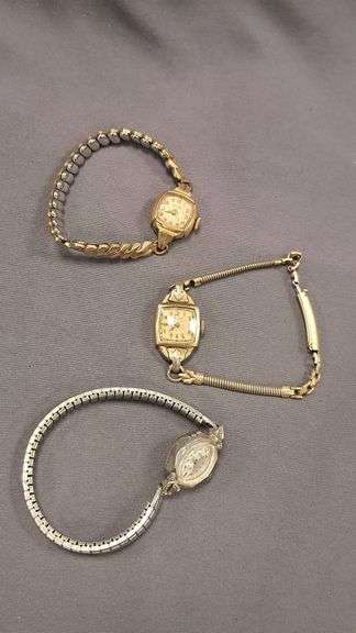3- Waltham women's watch assortment including gold tone, silver tone, 17 Jewels
