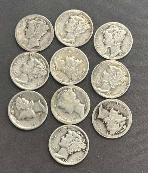 10 Mercury Dimes 1916-1946