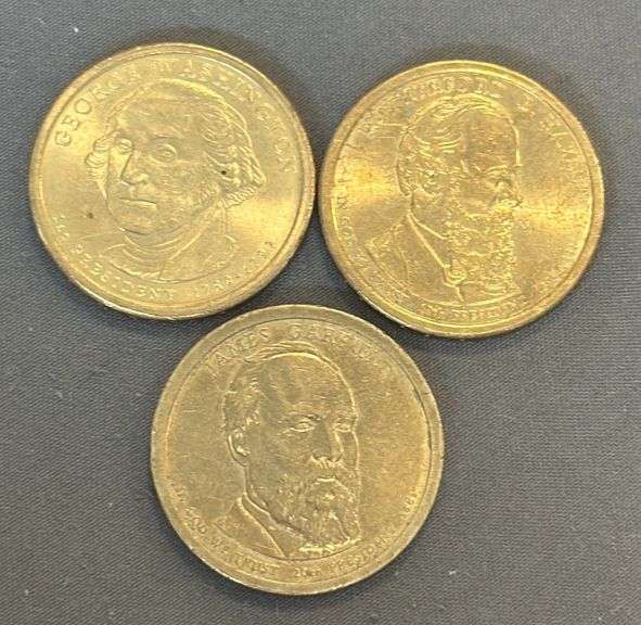 3 James Garfield, George Washington, and James Garfield Presidential Dollars