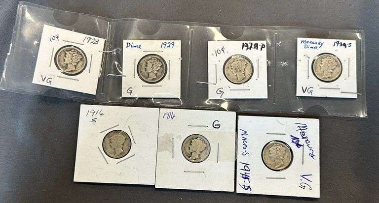 7 Mercury Dimes 1916-1945